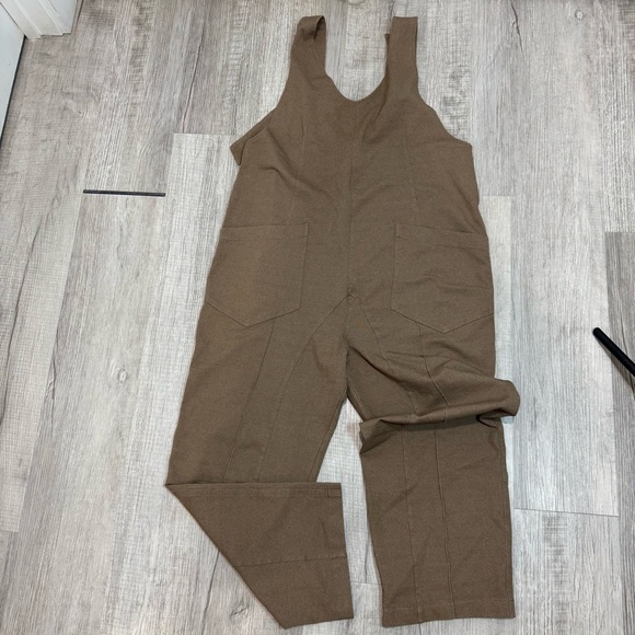 EXLURA JP052 Womens Brown Sleeveless Jumpsuit Wide Leg Casual Pockets Size L - Picture 2 of 12